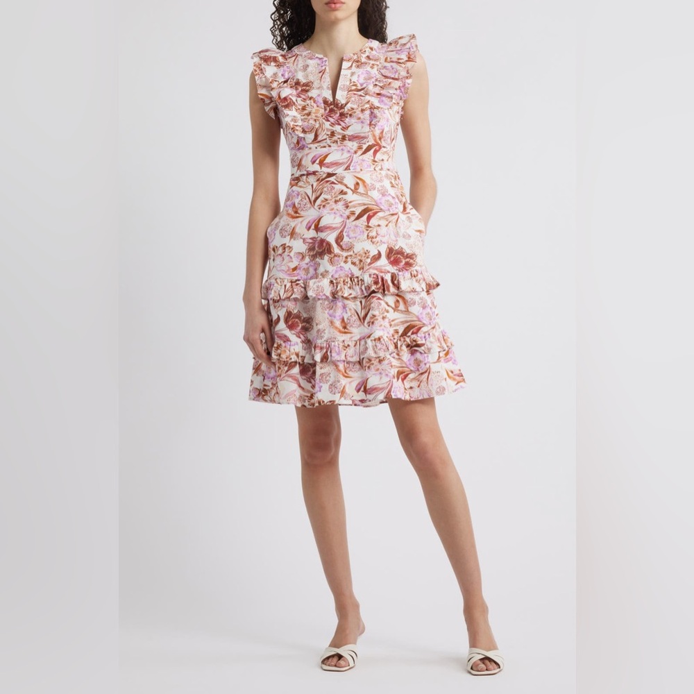 Eliza J Ruffled Tiered Pintuck Dress